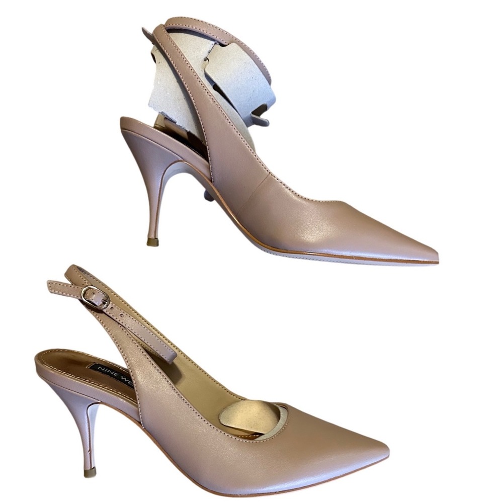 Nine West Slingback Heels Pointed Toe Ankle Strap Pumps Beige Women's Size 5 - Picture 5 of 6
